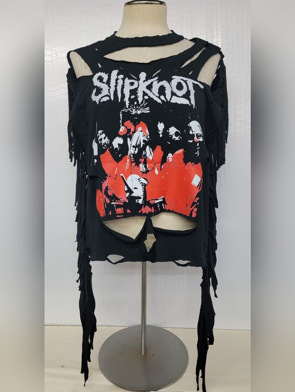 Slipknot Distressed Fringe Band Tee Upcycled